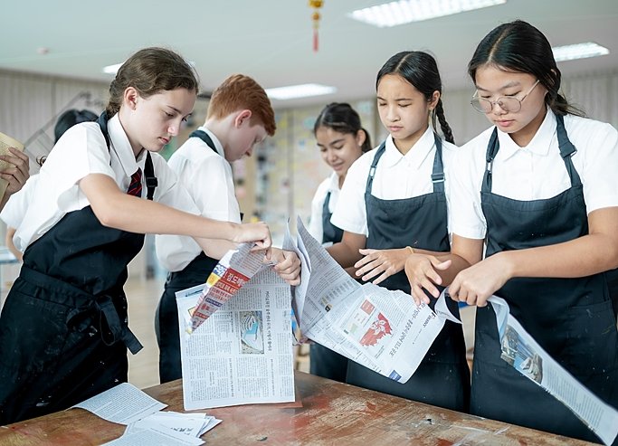  Girl creating Paper Mâché in art club at Brighton College Vibhavadi, exploring creative expression through holistic education. 